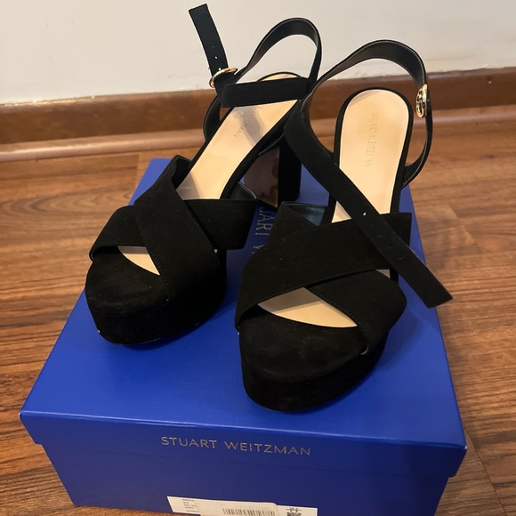 Stuart Weitzman Mariposa Platform Sandals in Black Suede, New in box , 38.5 /8B - Picture 5 of 13